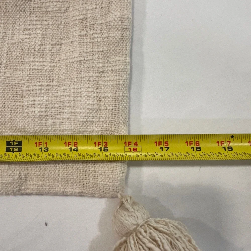H&M‎ Home Tufted Diamond Tassel Cushion Cover 16x24 Beige Cotton | Boho Scandi